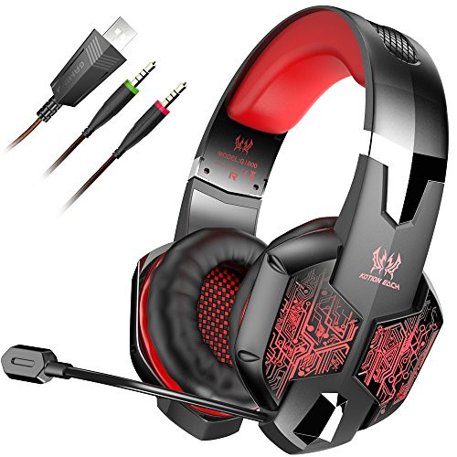 VersionTech Stereo Gaming Headset Gaming Headphones with Microphone,LED Lights and Volume Control for Mac PC Computers (Incompatible with PS4 PS3 Xbox One Xbox 360,Red)