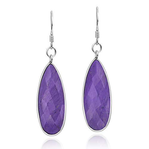 Exquisite Purple Faceted Charoite Teardrop on  925 Sterling Silver Dangle Earrings