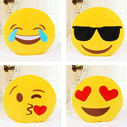 Dreampark Emoji Pillow Set, 4 Pack Smiley Pillow Emoticon Cushion Stuffed Plush Round Yellow Soft Pillow (13 inches)