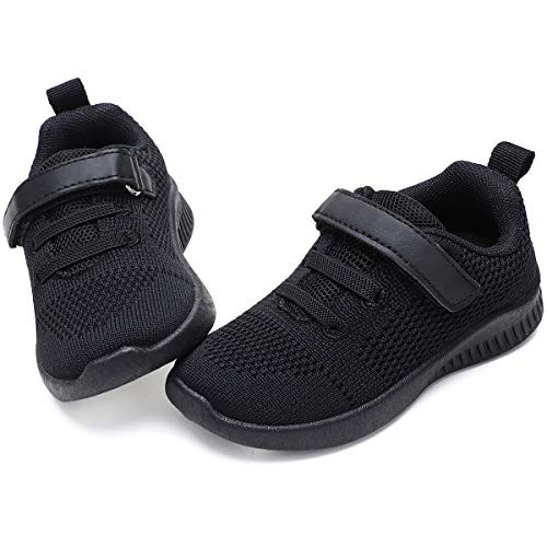 nerteo Toddler Sneakers Boys Girls Kids Running School Uniform Shoes   Breathable  Lightweight  Machin Washable All Black 8 M US Toddler