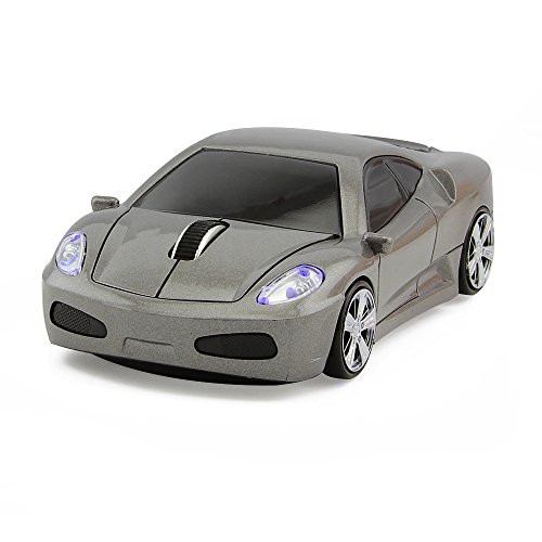 Usbkingdom 2.4GHz Cool Sport Car Shape Wireless Mouse Optical Cordless Mice with USB Receiver for PC Laptop Computer 1600 DPI 3 Buttons (Gray)