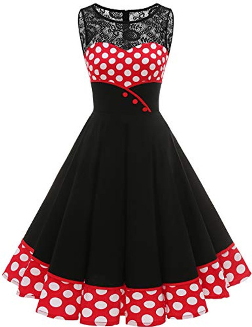 Bbonlinedress Women s 50s Vintage Floral Lace Retro Rockabilly Sleeveless Round Neck Cocktail Party Swing Dress Red White BDot 2XL Bbonlinedress Women s 50s Vintage Floral Lace Retro Rockabilly Sleeveless Round Neck Cocktail Party Swing Dress Red White BDot 2XL