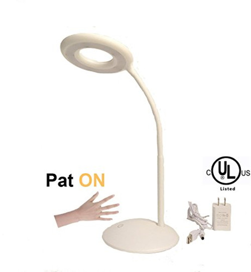 AFORTLO LED Desk Lamp,Angle Ring LED Office Table Lamp(3-Level Brightness Dimmable),Flexible Gooseneck Eye-caring Book Reading Light,Touch-Sensitive Control for Study,Working with UL Adapter(White)