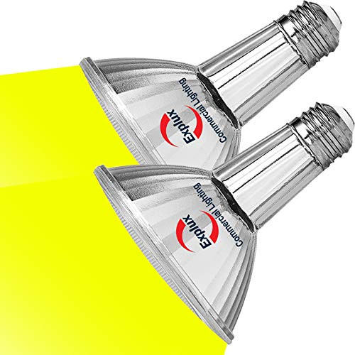 Explux PAR30 Long Neck Yellow Color LED Flood Light Bulbs  Bug Light  Dimmable  Weatherproof  75W Equivalent  2 Pack