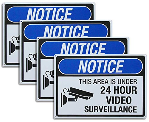 Dxsigns 4 Pack No Trespassing Video Surveillance Sign Video Audio Surveillance Sign Big Metal10 x14 Rust Free 30 mil Aluminum Uv Printed 4 pre drilled Holes Durable Weatherproof for House and Office