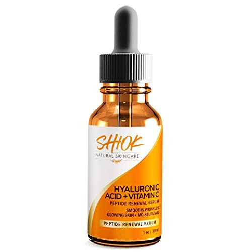 Hyaluronic Acid   Vitamin C Peptide Serum For Face and Neck  Boosts Collagen  Smoothes and Evens Skin Tone  Reduces Wrinkles  1 Fluid Ounce