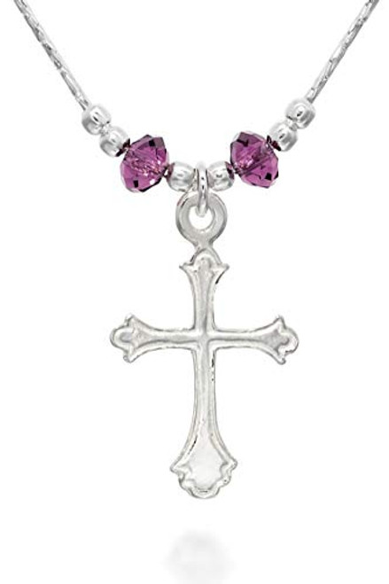 Stera Jewelry 925 Silver Girls Ornate Cross Pendant Necklace Made with Swarovski Purple Crystals Stera Jewelry 925 Silver Girls Ornate Cross Pendant Necklace Made with Swarovski Purple Crystals
