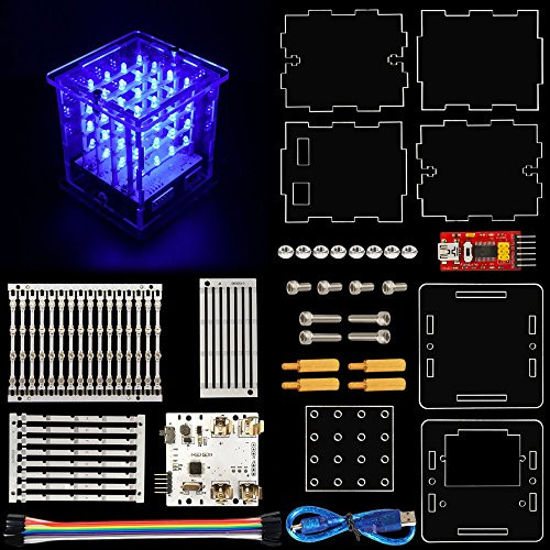 KEYESTUDIO 444 LED Cube Light Kit with Control Board and Tutorial for Arduino Diffuse Blue Light LED Cube 3-dimensional Display, Funny Electronic Learning Toys for Stem Education