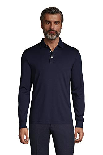Lands  End Mens Long Sleeve Supima Polo Radiant Navy Regular Large