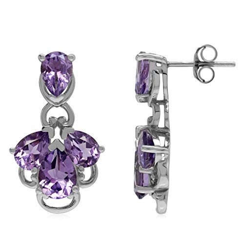 Silvershake Genuine 5 7 Ctw Purple Amethyst 925 Sterling Silver Modern Contemporary Stiff Post Earrings