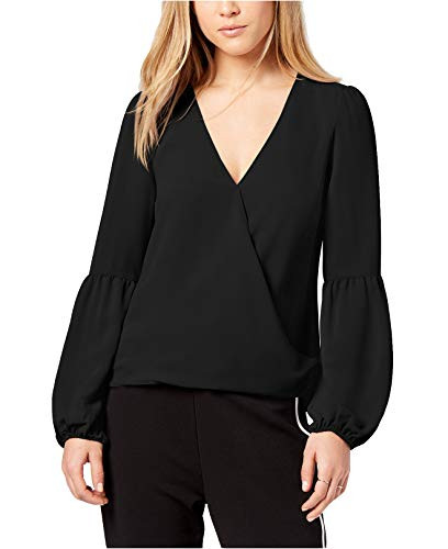 Bar III Womens Blouson Sleeve Knit Blouse  Black  Medium