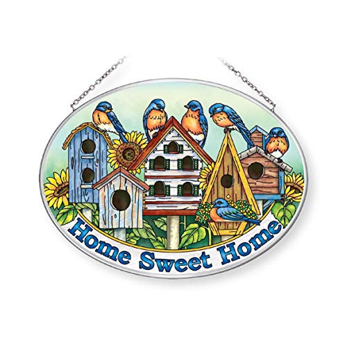 Amia Sweet Home Bluebirds  Large Oval Glass Suncatcher  Multicolored