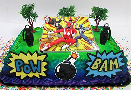 Power Rangers Birthday Cake Topper Set Featuring Figure and Decorative Themed Accessories