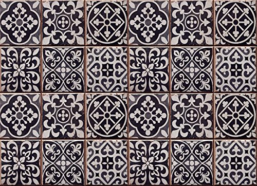 Home Decor Line CR-67253 Tiles Azulejos Kitchen Panel, Black