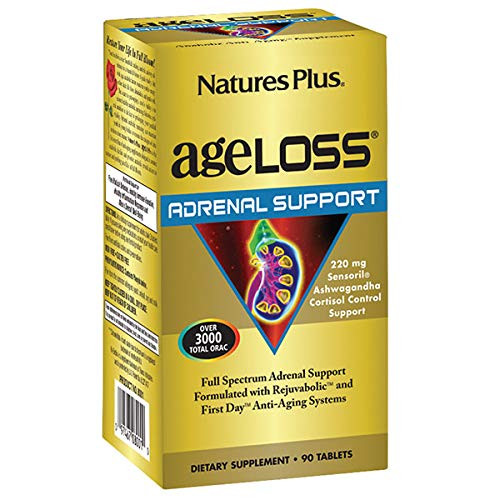 NaturesPlus AgeLoss Adrenal Support   90 Vegetarian Tablets   Promotes Healthy Stress Response  Antioxidant  Anti Inflammatory   Anti Aging   Gluten Free   30 Servings