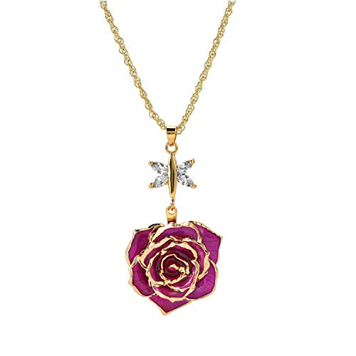 ZJchao 24K Purple Gold Rose Plated Necklace Flower Pendant Love Gift for Her with Crystal Rose Necklace Chains Jewelry Present for Wife Girlfriend Valentine s Day Anniversary Birthday ZJchao 24K Purple Gold Rose Plated Necklace Flower Pendant Love Gift for Her with Crystal Rose Necklace Chains Jewelry Present for Wife Girlfriend Valentine s Day Anniversary Birthday