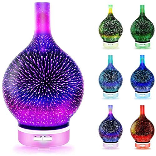 Viowey Aromatherapy Humidifier Christmas Essential Oil Diffuser Romantic Atmosphere Lights  3D Glass 7 LED Aromatherapy Lights Home Decoration Holiday Gifts   Fireworks