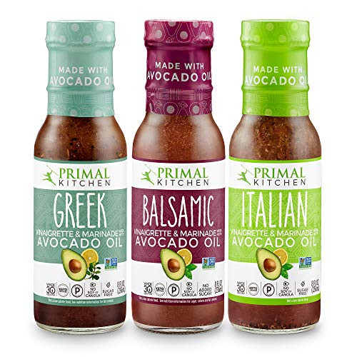 Primal Kitchen Avocado Oil 3 Pack Vinaigrette Dressing   Marinade  Greek  Balsamic  Italian  3 Count