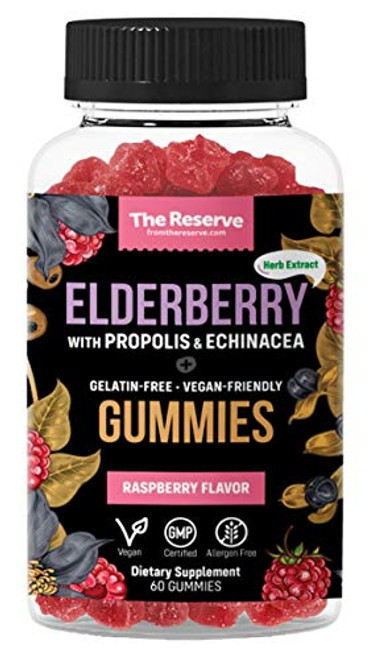 The Reserve Elderberry Gummies for Kids and Adults Immune System Booster with Propolis  Echinacea and Elderberry for Immune Support  60 Gummies