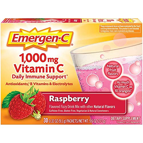 Emergen C 1000mg Vitamin C Powder  with Antioxidants  B Vitamins and Electrolytes  Vitamin C Supplements for Immune Support  Caffeine Free Drink Mix  Raspberry Flavor   60 Count 2 Month Supply