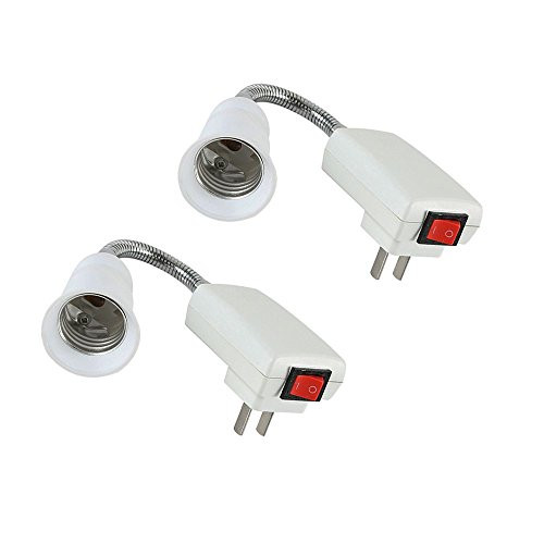 E26/E27 Socket Adapter with On/Off Switch to US Plug, Flexible Extension Lamp Bulb Holder Converter (US Plug to E26-2 Pack)