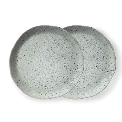 roro Ceramic Stoneware Hand Molded Speckled Spotted Dinner Plate  Blue Speckle on White