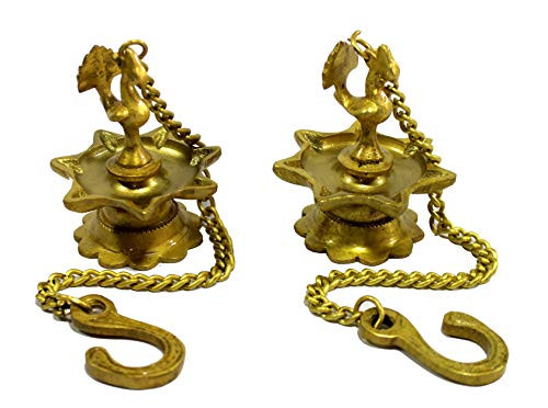 eSplanade   Krishna Wall Hanging Brass Diya with Bells   Oil Lamp   Home Decor   Diya  Deepak  Deepam  Peacock Diya Pair