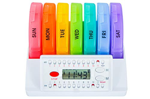 e Pill Compact Weekly Pill Organizer with Reminder   7 Day x 4 Compartments per Day
