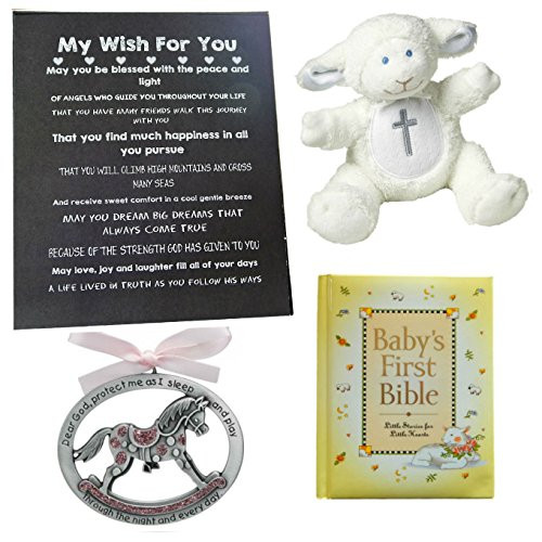 BigDream CATHOLIC BABY BAPTISM  CHRISTENING or BABY SHOWER GIFT SET Baby Bible  Crib Medal  Lamb Rattle and Artwork   Pink Horse BigDream CATHOLIC BABY BAPTISM  CHRISTENING or BABY SHOWER GIFT SET Baby Bible  Crib Medal  Lamb Rattle and Artwork   Pink Horse