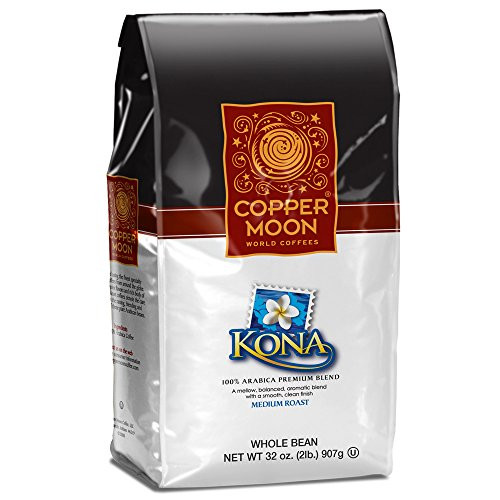 Copper Moon Whole Bean Coffee Kona Blend 2 Pound Whole Bean Medium Roast Small Batch Coffee Full Bodied Rich in Flavor Medium to High Acidity 100 Arabica
