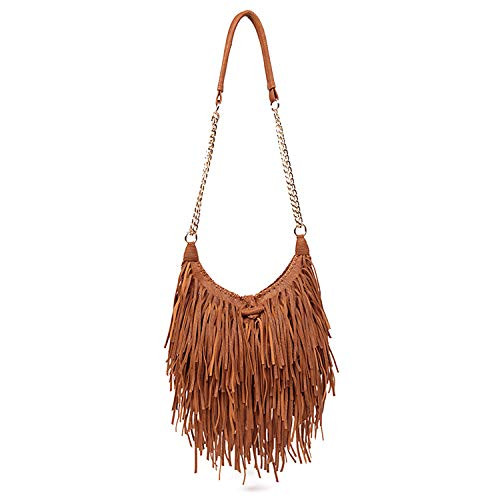 LUI SUI Women s Fashion Fringed Shoulder Bag Tassel Cross Body Bags  Brown