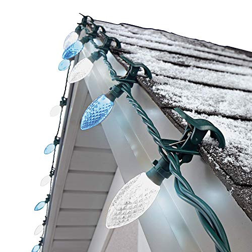 NOMA C9 LED Quick Clip Christmas Lights   Built in Clip On?String Lights   24 Pure White   Blue Bulbs   16?Foot Strand 