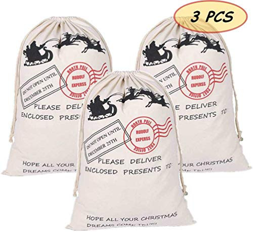 3 Pack Santa Sacks Canvas Bags Reindeer Christmas Presents Bags with Drawstring Blank Special Xmas Delivery Gift Bag Storage 19x27 inch 3 Pack Santa Sacks Canvas Bags Reindeer Christmas Presents Bags with Drawstring Blank Special Xmas Delivery Gift Bag Storage 19x27 inch
