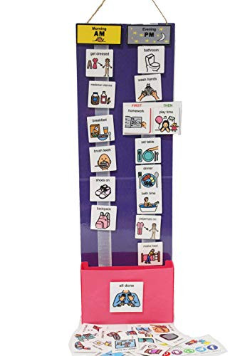 ASD Two Strip Night and Day  First Then Daily Schedule Great Behavior Visual Tool for Independence and Structure at Home  School  and in The Community   Purple Pink  Girl Home   Chores  60 Cards