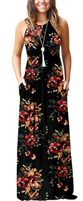 GRECERELLE Women s Summer Sleeveless Racerback Loose Plain Maxi Dress Floral Print Casual Long Dresses with Pockets FP Brown Black Medium GRECERELLE Women s Summer Sleeveless Racerback Loose Plain Maxi Dress Floral Print Casual Long Dresses with Pockets FP Brown Black Medium