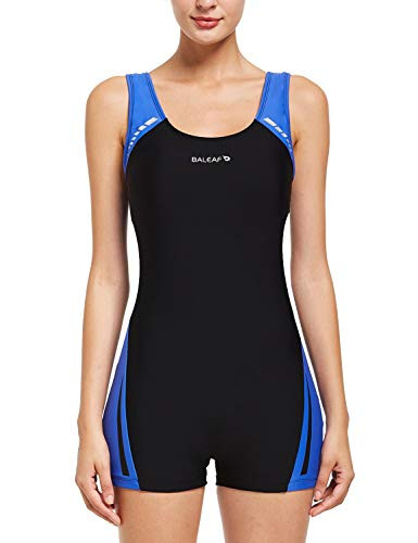 BALEAF Women s Conservative One Piece Swimsuits Boy Short Full Coverage Bathing Suits Black Blue 36