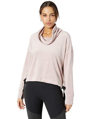 Calvin Klein Women s Bottom Logo Tie Cowlneck Pullover  Evening Sand  X Large