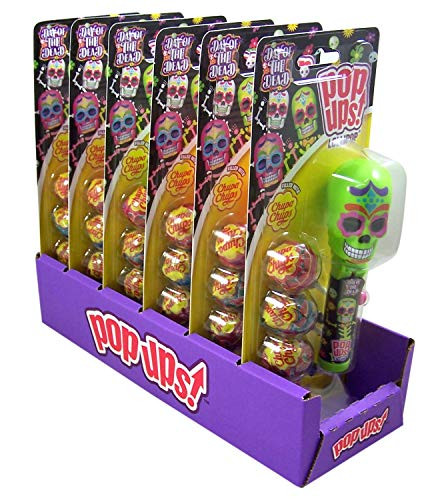 Day of the Dead Lollipops  Assorted Color Skull Pop Up Holders with Chupa Chups  Pack of 6