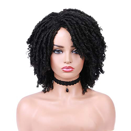 Lady Hanne Dreadlock Wig Black Short Curly Braided Twist Dreadlock Wigs Heat Resistant Synthetic Daily Party Replacement Wig for Women