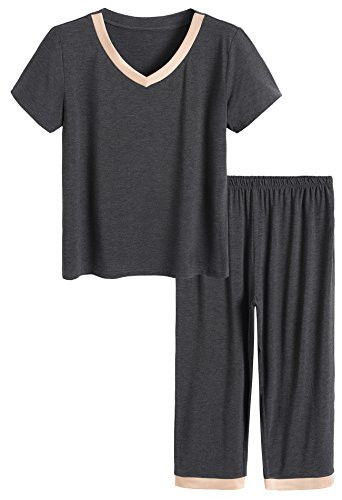 Latuza Women s Sleepwear Tops with Capri Pants Pajama Sets XL Dark Gray