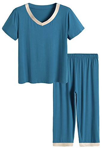 Latuza Women s Sleepwear Tops with Capri Pants Pajama Sets XL Teal