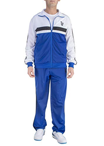 Vertical Sport Men s 2 Piece Jacket   Pants Slim Fit Jogging Track Suit JS14  XLarge  Royal White Black