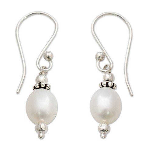 NOVICA Cultured Freshwater Pearl Dangle Earrings with Sterling Silver Hooks  Destiny