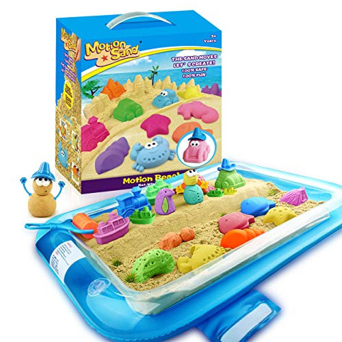 Motion Sand, 2.65lbs Play Sand, Motion Beach Mold Kit, Play Sand Set with 20 Pcs Sand Molds and 1 Sand Tray, Non-Toxic Sand Molding Set for Kids
