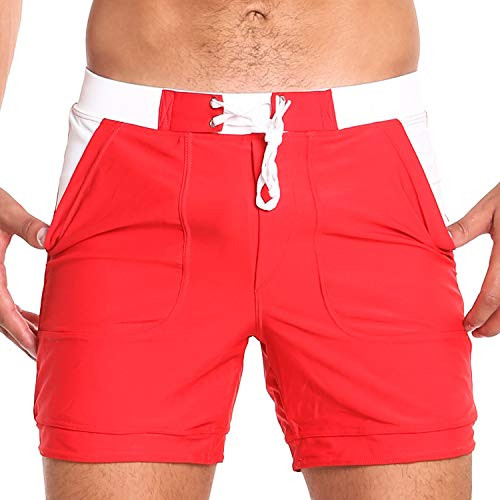 Taddlee Men Swimwear Swimsuits Solid Basic Long Swim Boxer Trunks Board Shorts  M Red