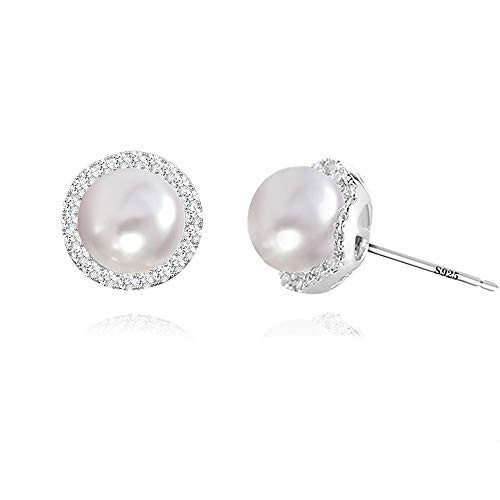 S925 Sterling Silver Needle Pearl Earrings 8mm Freshwater Cultured Pearl Studs Earrings Hypoallergenic and Nickel Free Fashion Jewelry for Women Girls  pearl