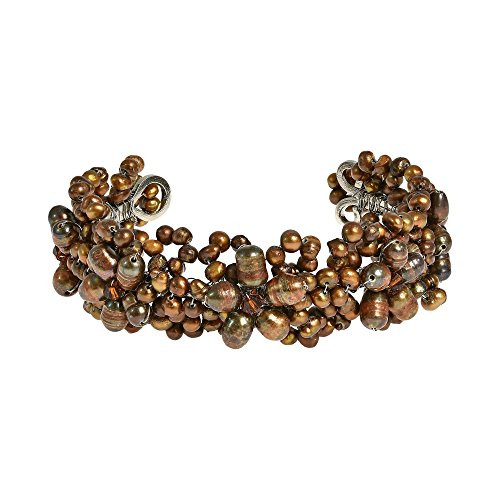 AeraVida Refined Cultured Freshwater Bronze Pearl Flower Embellishment Cuff Bracelet AeraVida Refined Cultured Freshwater Bronze Pearl Flower Embellishment Cuff Bracelet