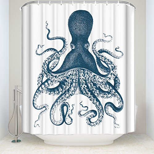 BMALL Ocean Sea Shower Curtain Unique Octopus Nautical Blue Bathroom Decoration Polyester Fabric Waterproof Shower Curtains 70 x 72 inch