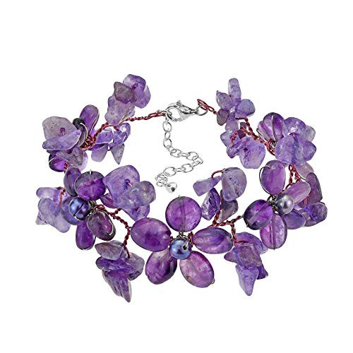AeraVida Simulated Amethyst and Cultured Freshwater Purple Pearl Flower Link Bracelet AeraVida Simulated Amethyst and Cultured Freshwater Purple Pearl Flower Link Bracelet