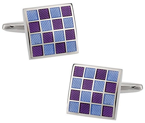 Cuff Daddy Purple Blue Checkerboard Enamel Cufflinks with Presentation Box
